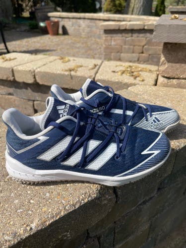 Size 7 - NAVY/WHITE - Adidas Adizero Afterburner Baseball TURF Shoes