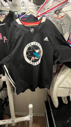 Black Used Goalie Cut Adidas Sharks Pro Stock Jersey