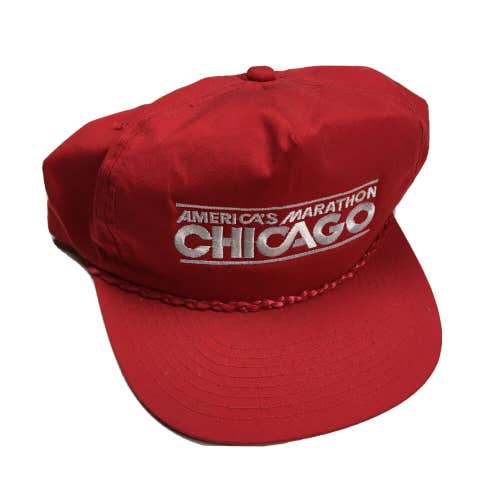 Vintage 90s Chicago America's Marathon Red Cord Baseball Snapback Hat Cap