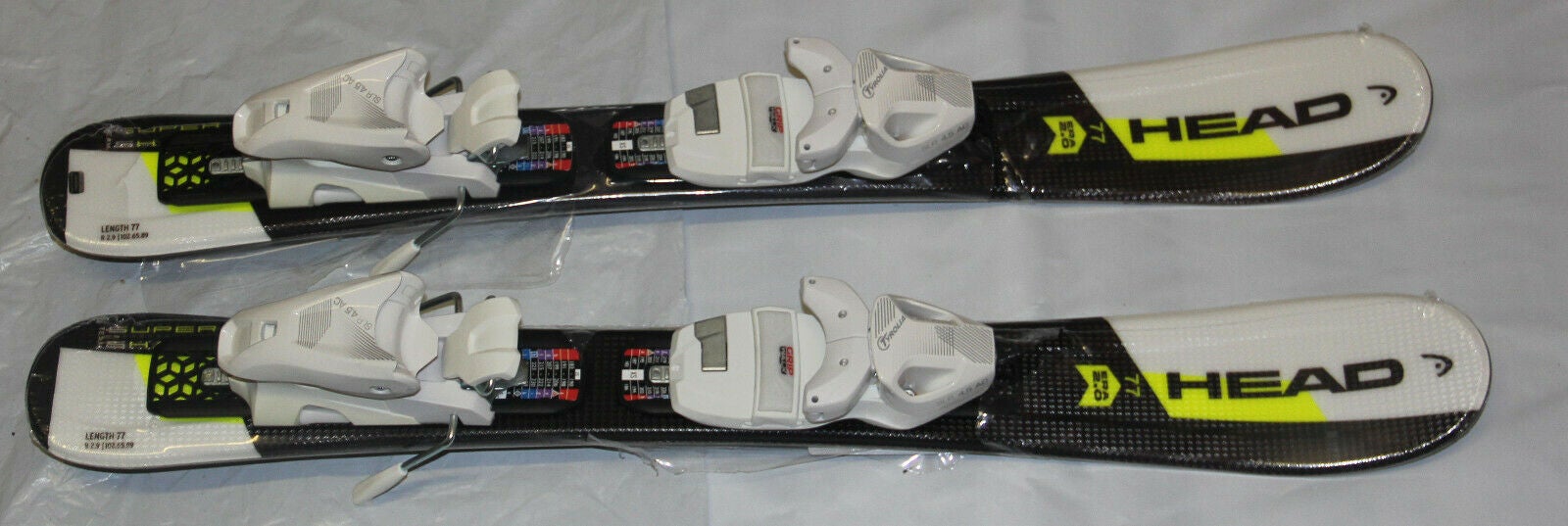 NEW NEW HEAD Supershape kids Skis 77cm + size adjustable bindings SLR4.5 GW white R