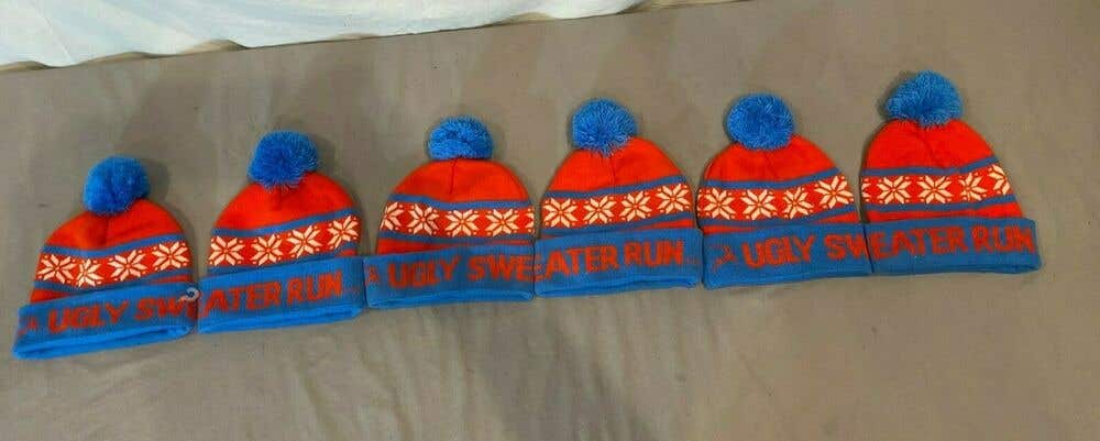 (6) Ugly Sweater Run Red/White/Blue Knit Winter/Ski Hats NEW Fast Shipping