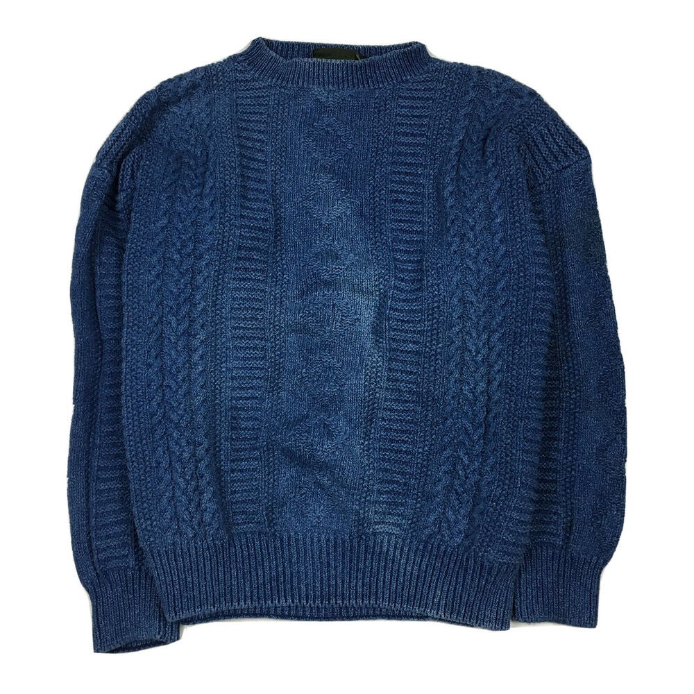 Timberland Weathergear Chunky Knit Pullover Crewneck Fisherman's Sweater Blue L