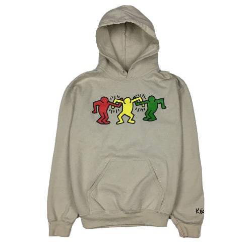 Keith Haring Arms United Pullover Hoodie Sweatshirt Beige/Light Brown (Small)