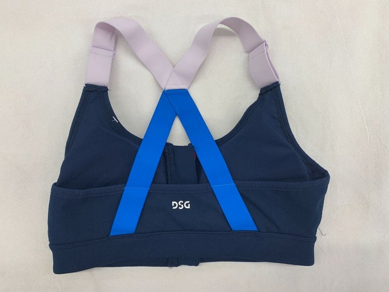 DSG Women's Sports Zip-Up Bra Size XS Medium Navy Blue Pink