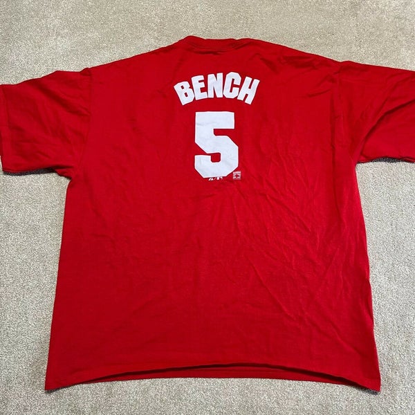 Men's Cincinnati Reds Johnny Bench Majestic Red Cooperstown Collection  Official Name & Number T-Shirt