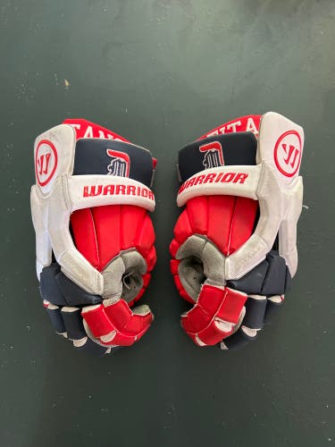 Used Detroit Mercy Player's Warrior 13" Burn Pro Lacrosse Gloves