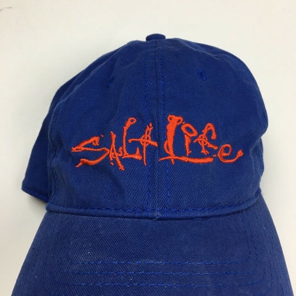 Salt Life Strapback Baseball Cap Outdoor Fishing Blue / Orange Logo Adult  OSFM