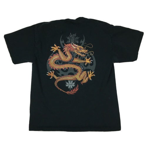 Vintage NASH Skateboards Chinese Dragon Logo Black Graphic T-Shirt (Large)