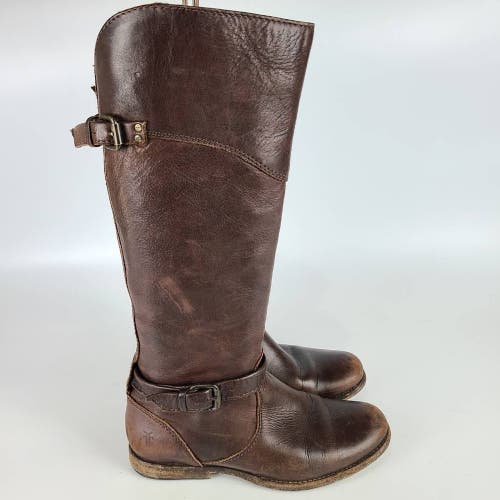 Frye Womens Phillip Riding Boots Brown Buckle Round Toe Harness Pull Ons 7.5 B