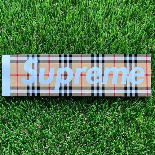 Supreme Burberry Sticker Box Logo Beige Tan Collab London England NYC Designer