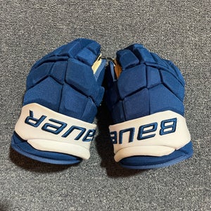 Game Used Blue Bauer Supreme UltraSonic Pro Stock Gloves Colorado Avalanche Toews 14”