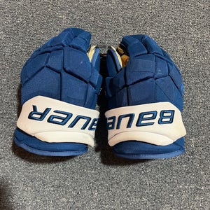 Game Used Blue Bauer Supreme UltraSonic Pro Stock Gloves Colorado Avalanche Toews 14”