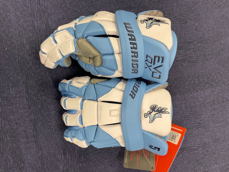 White/Carolina Blue New Player's Warrior 13" Evo QX Pro Lacrosse Gloves