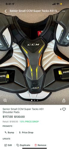 AS1 shoulder pads (senior small), AS1 elbow pads (senior small), AS1 shin guards (14 inches)