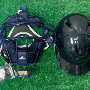 All Star Baseball Traditional Catchers Facemask and Helmet - Navy Blue