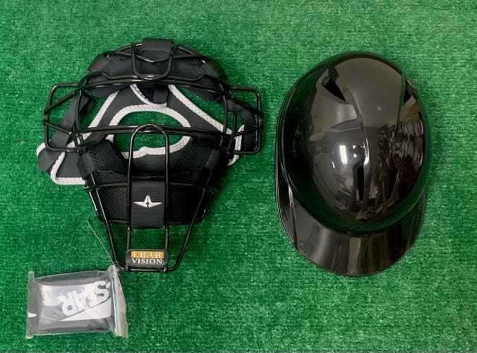 All Star Baseball Traditional Catchers Facemask and Helmet - Black