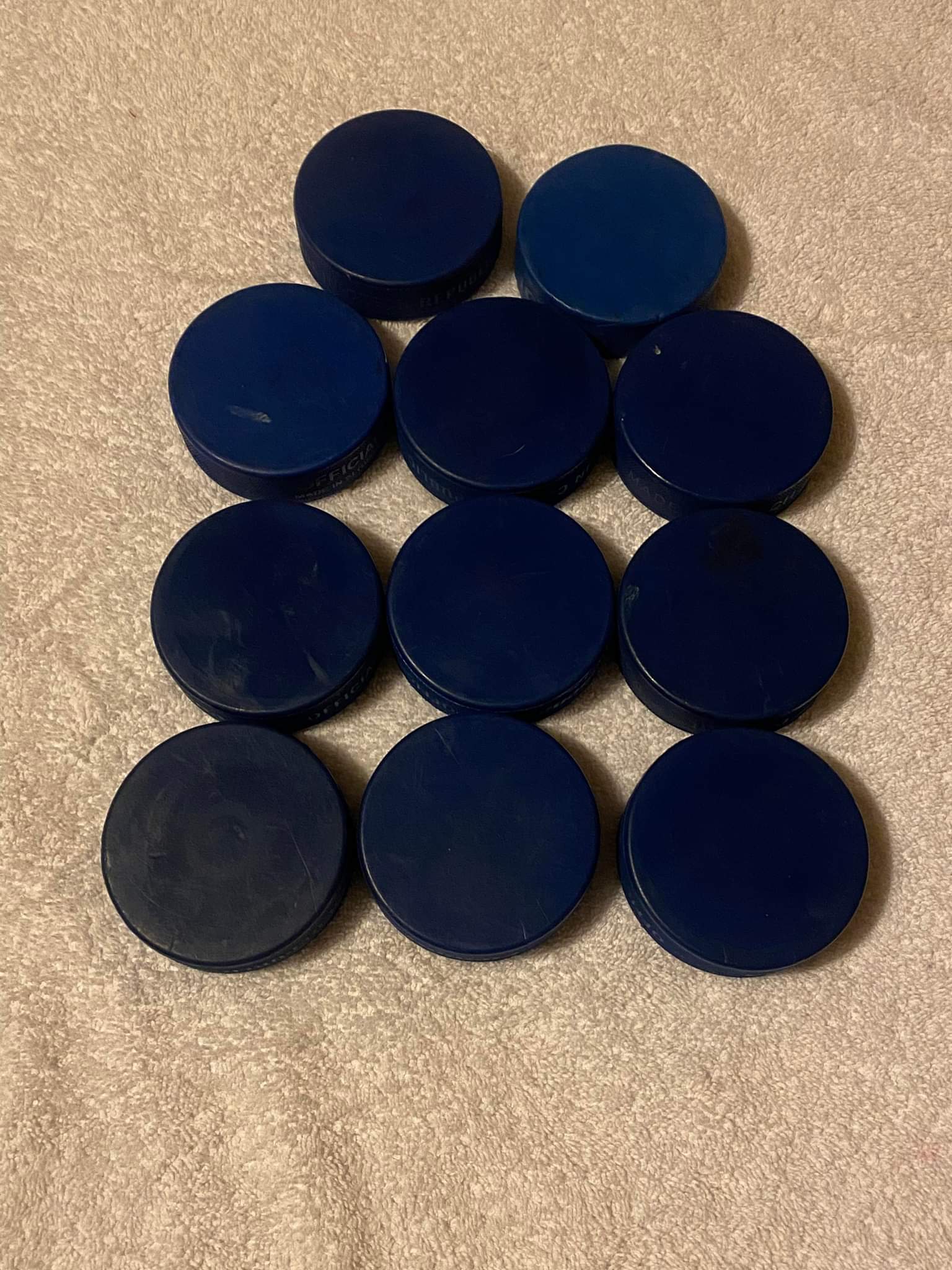 A&R 4 Pack Youth Mite Blue Ice Hockey PUCKS Official Size Lighter 4oz Weight 