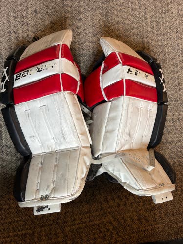White and red Used Junior 26" Bauer RX6 Goalie Leg Pads