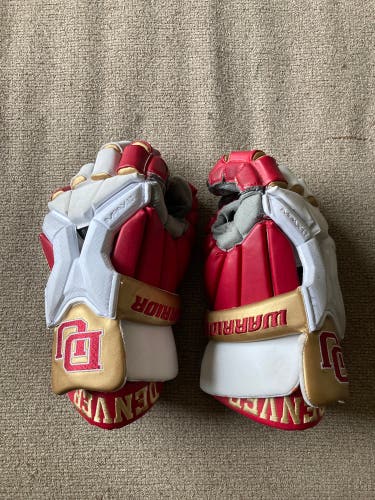 University Of Denver Lacrosse Used Player's Warrior  Burn Pro Lacrosse Gloves
