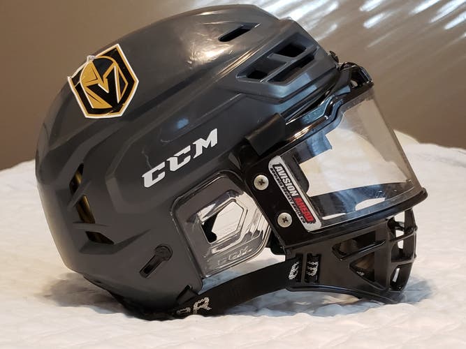 Used Medium CCM Tacks 310 Helmet + Cage Bubble Mask Worth $50 + Custom Bauer Chinguard