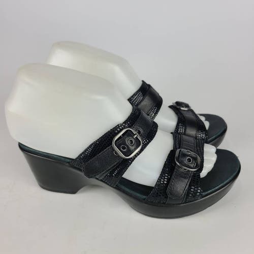Dansko Womens Jessie Slides Sandals Black Lizard Embossed Leather 6.5-7 EUR 37