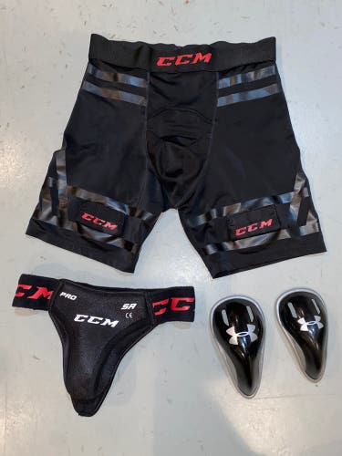 New CCM Pro Model Protective Compression Jock Shorts with Extra Cups & CCM Strap