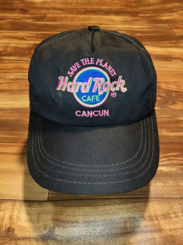 Vintage Hard Rock Cafe Cancun Save The Planet Black Zipperback Hat Cap
