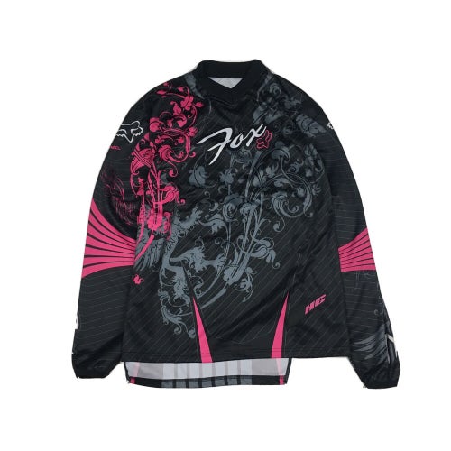 Fox Racing Long Sleeve T-Shirt Motorcross MX All Over Graphic Print Gray/Pink L