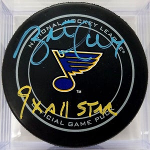 BRETT HULL Autographed St. Louis Blues Official NHL Hockey Game Puck 9X All-Star