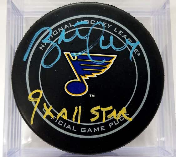 BRETT HULL Autographed St. Louis Blues Official NHL Hockey Game Puck 9X All-Star