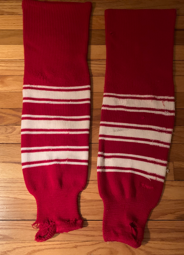 Red and White Senior Used Large Knit Socks