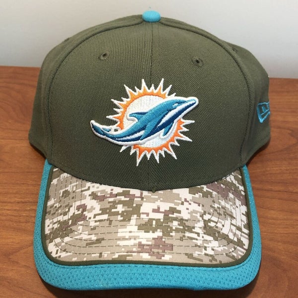 Miami Dolphins Hat Baseball Cap Fitted L XL Camo Salute NFL Football New Era