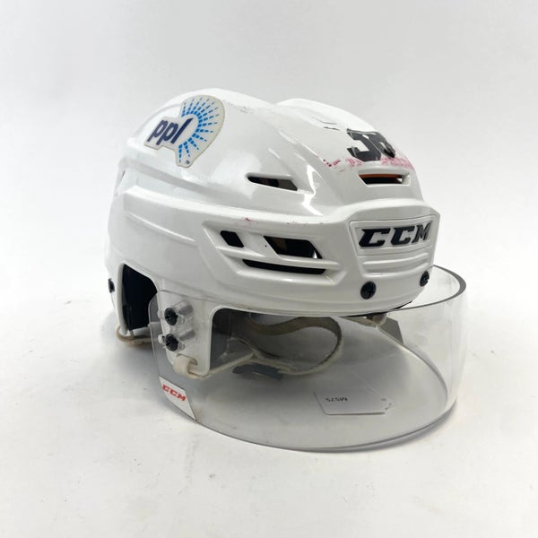 Used White CCM Tacks 710 Helmet with CCM Short Cut Visor #38 | Senior Small | #M575