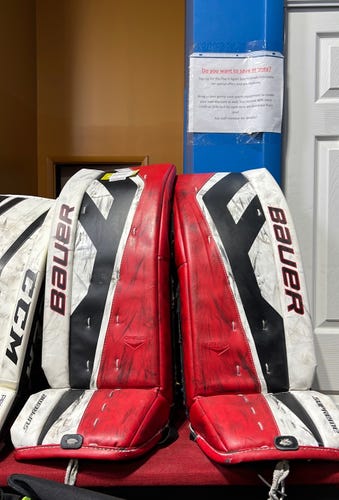 Bauer Used Red Senior Goalie Leg Pads