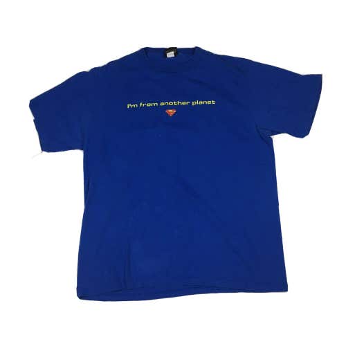Vintage Y2K Superman I'm From Another Planet DC Comics Blue Graphic T-Shirt (L)