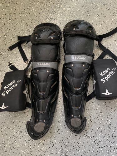 Used Black All Star System 7 Intermediate Catcher's Leg Guard