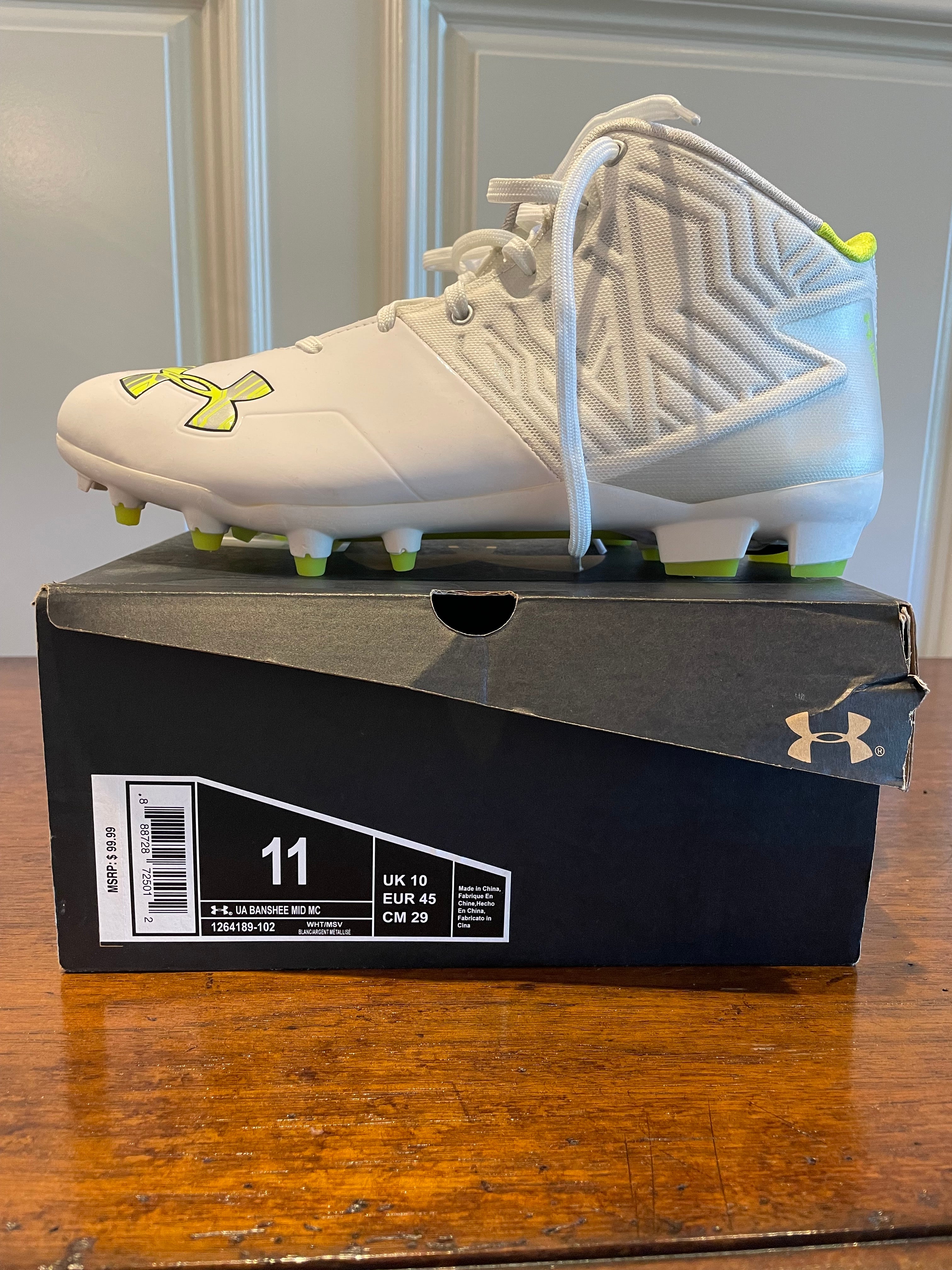 NEW Under Armour Team Banshee Mid Turf Navy/White Cleats Men's 11 
