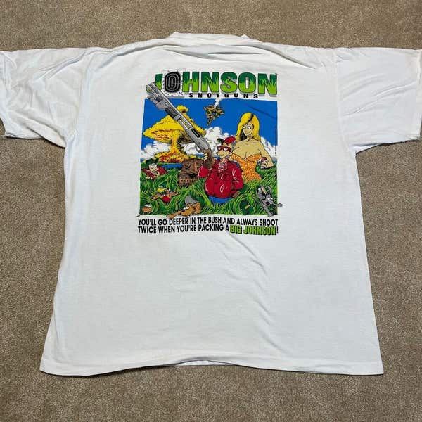 Big Johnson T Shirt Men XL Adult White Shotguns Hunt Joke Funny