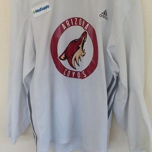 ARIZONA COYOTES worn white Adidas size 58 practice jersey with MED SUPPLY sponsor patch