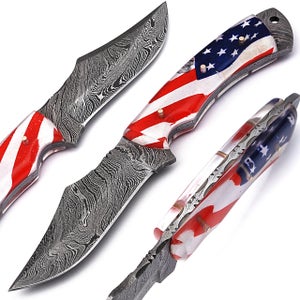 Land of the Free Full Tang Damascus Steel American Flag Handle