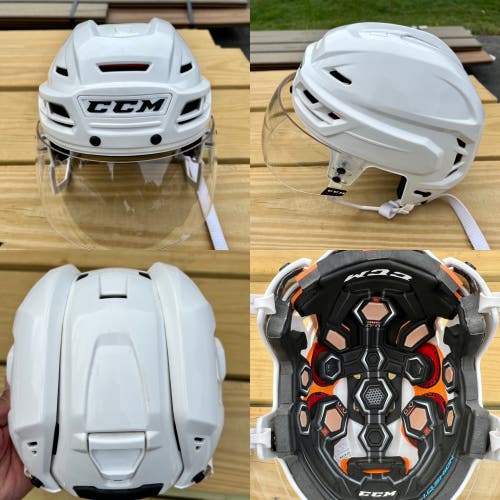 CCM Medium Pro Stock Tacks 710 White Helmet and Visor