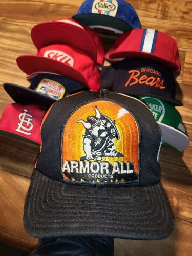 Vintage Rare Armor All Trucker Mesh Patch Colorblock Vtg Hat Snapback Made In US