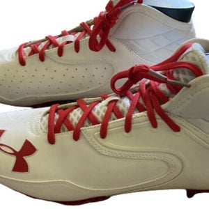 New W/O Box Under Armour Nitro Mid Top Football Shoes White Red Size 13