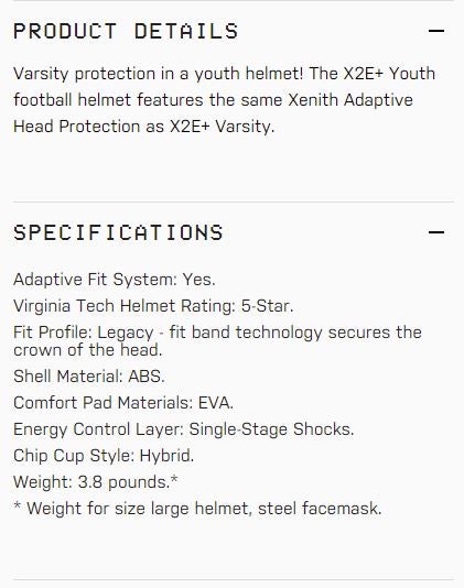 Xenith X2E+ Youth Football Helmet - Adaptive Fit