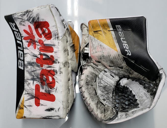 Bauer UltraSonic Pro Goalie Glove and Blocker Pro Stock NHL BRUINS Vlader Used (8748)
