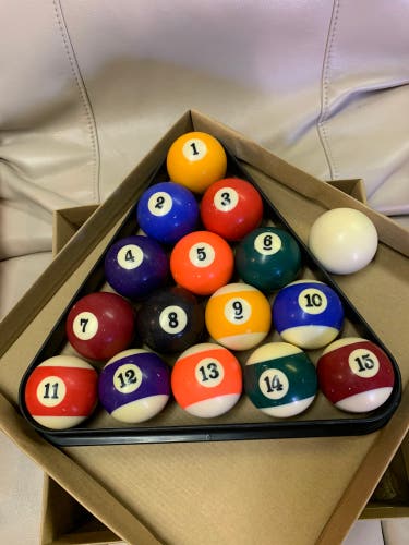 Billiard set 2.25” used w/ cue ball + rack