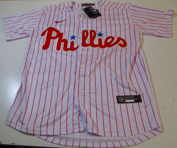 PHILLIES White RED PINSTRIPE BUTTON UP Men's BASEBALL JERSEY New Medium #3