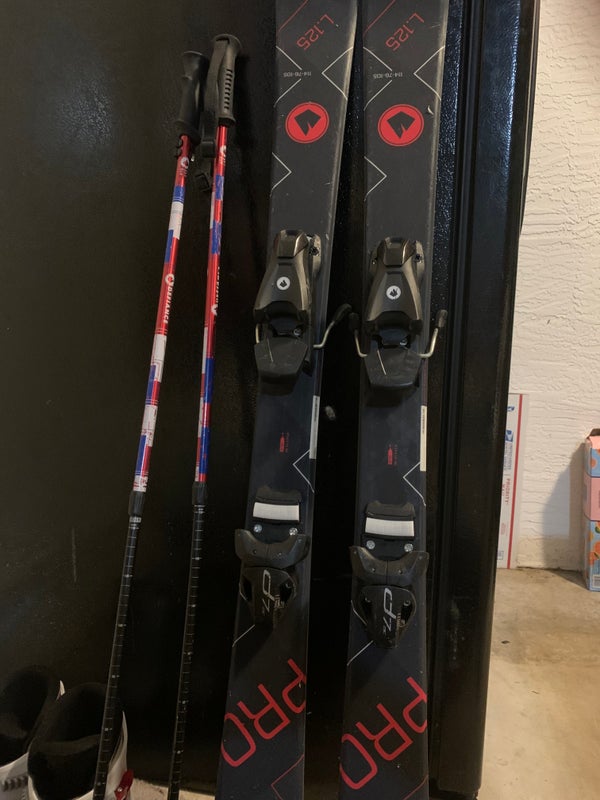 Used Kid's - 125 - Defiance All Mountain Skis With Bindings, Adjustable Boots And Adjustable Poles