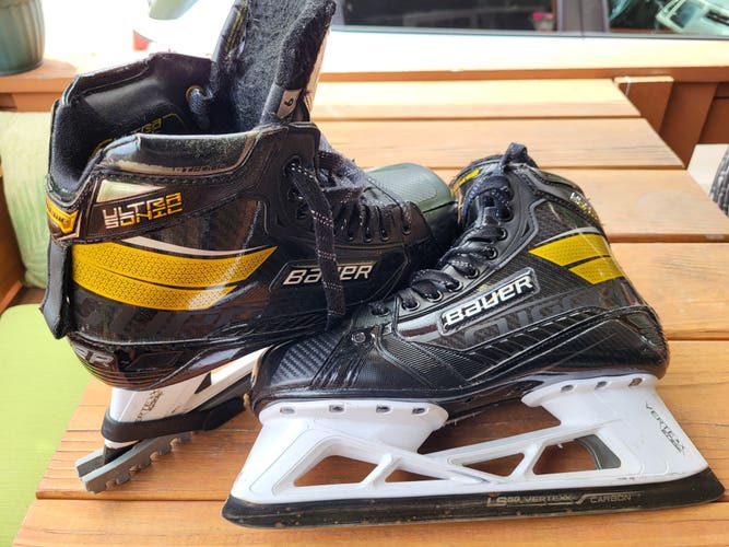 Senior Used Bauer Supreme UltraSonic Hockey Goalie Skates Regular Width Pro Stock Size 9