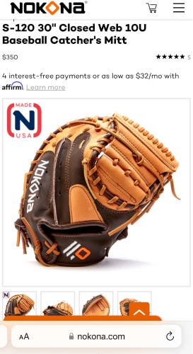 Nokona Catcher's  Baseball Glove 30”